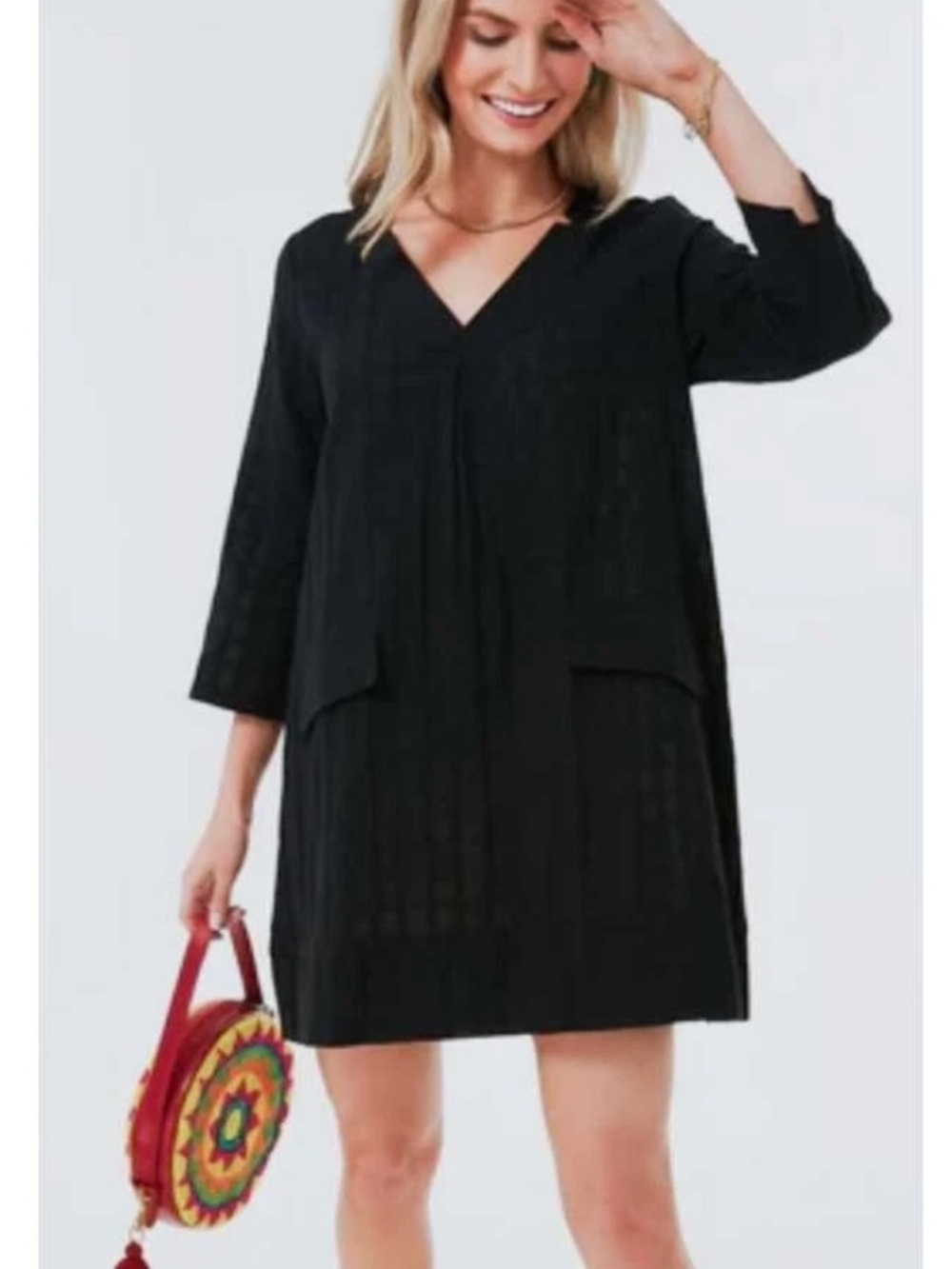 Tuckernuck Pomander Place NWT Black Carolina Caftan Cotton Grid Shift Mini Dress